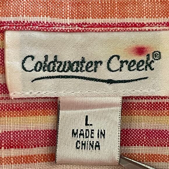 Coldwater Creek 100% Linen Striped Button Up Top Roll Tab Sleeve Sz LARGE Casual - Picture 6 of 8